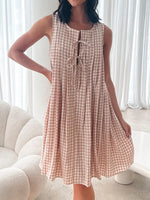 Tied Front Sleeveless Plaid Dress