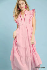 Umgee Seersucker Ruffle Sleeve Tiered Midi Dress