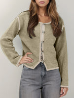 Button-Front Cardigan with Contrast Trim