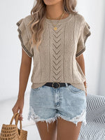 Openwork Round Neck Cap Sleeve Knit Top