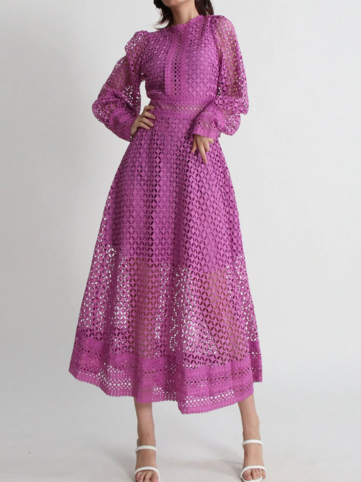 Lace Long Sleeve Midi Dress