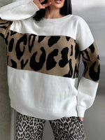 Leopard Color Block Round Neck Sweater