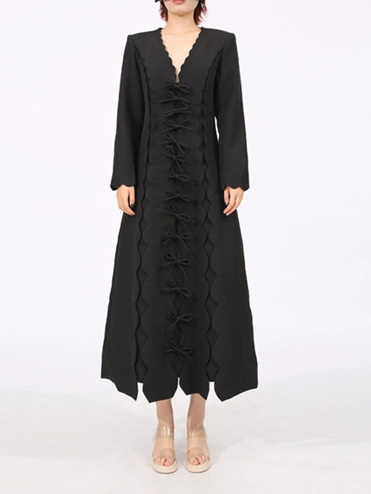 Long Sleeve Bow Front Midi Dress
