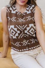 Western Geometric Pattern Sleeveless Knit Sweater Vest