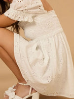 Eyelet Puff Sleeve Smocked Mini Dress
