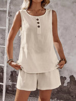 Decor Button Round Neck Tank and Shorts Set