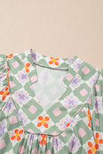 Printed Notched 3/4 Balloon Sleeves Loose Dress