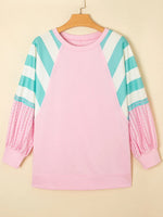 Striped Color Block Patchwork Raglan Sleeve Top with Slits