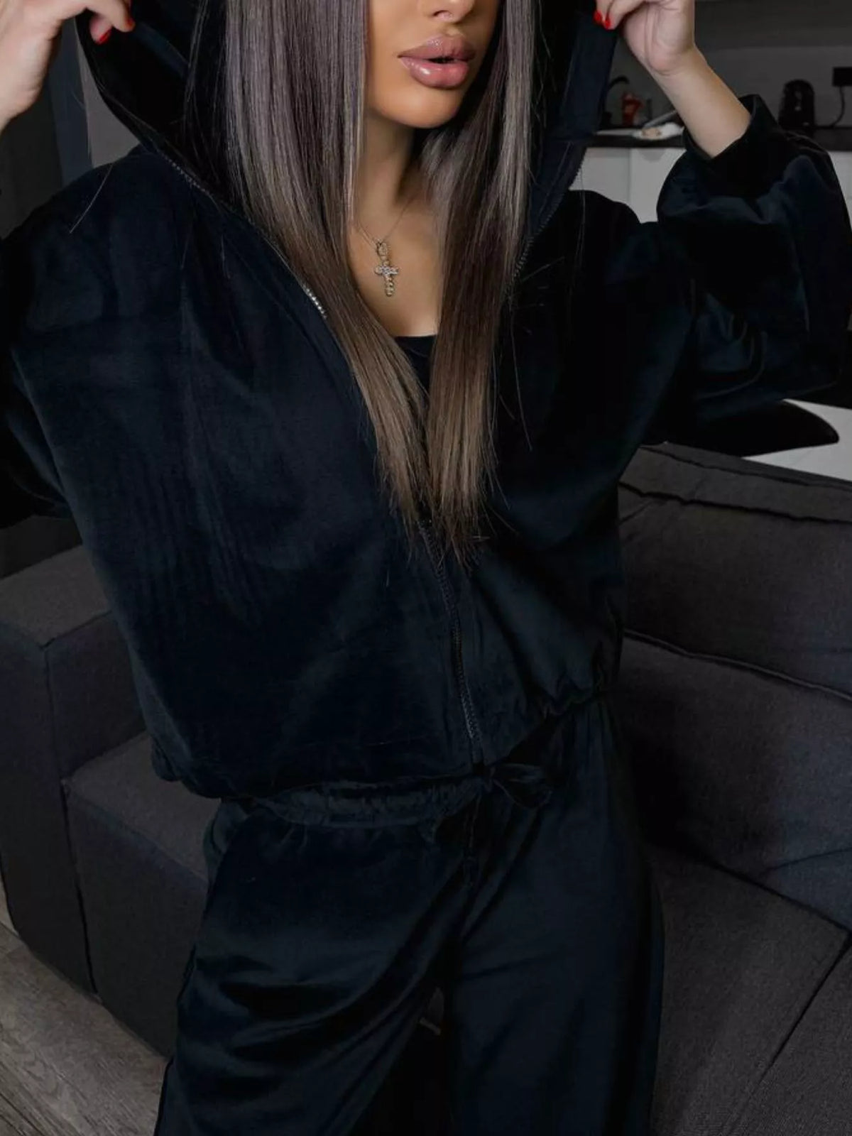 Zip Up Cropped Outerwear and Pants Set