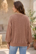 Leopard Print Colorblock Ribbed Knit Blouse