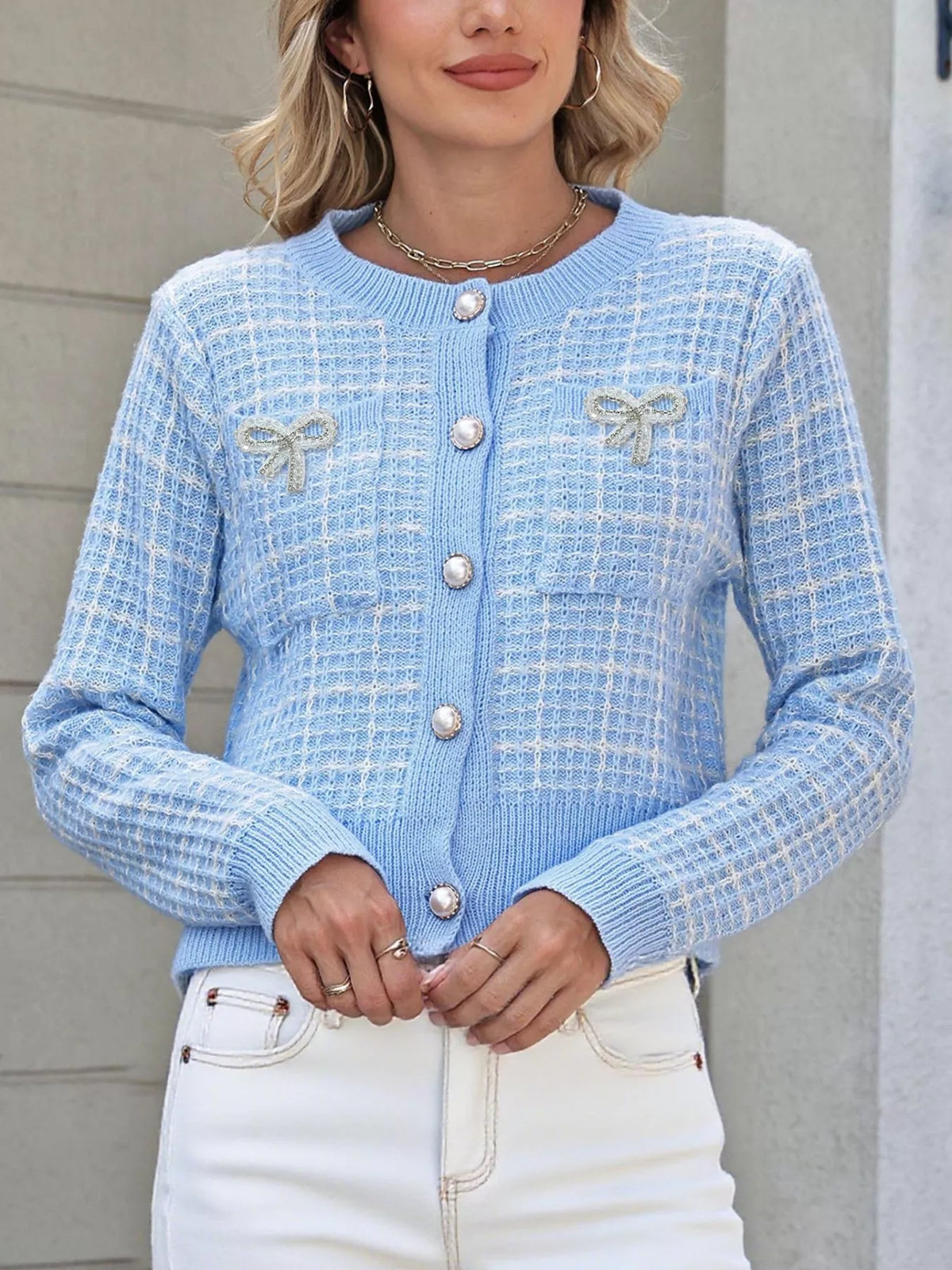 Bow Decor Button Up Cardigan
