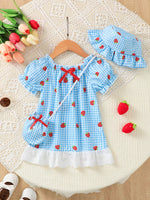 Children's Strawberry Gingham Dress with Matching Purse & Hat Set