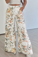 Vintage Style Floral Print High Waist Wide Leg Jeans