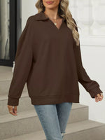 Johnny Collar Drop Shoulder Long Sleeve Sweatshirt