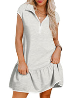 Zip Front Cap Sleeve Ruffle Hem Dress