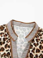 Leopard Print Striped Patchwork 3/4 Sleeve Loose Mini Dress