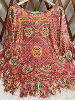 Plus Size Fringe Round Neck Cover Up