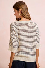BiBi Stripes Short Sleeves Rib Banded Outseam Knit Top