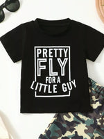 Children's Letter Graphic Tee and Camouflage Shorts Set