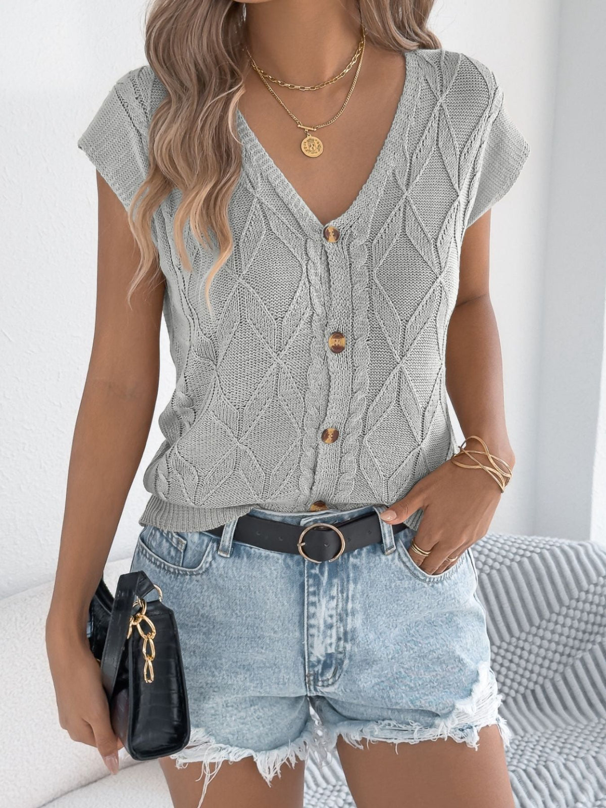 Cable Knit Button-Down Cardigan