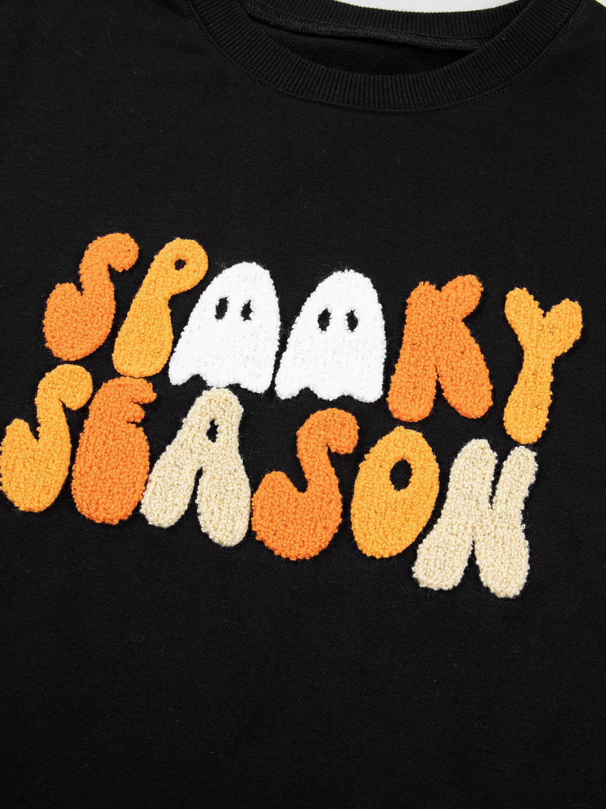 Embroidered Spooky Season Long Sleeve Round Neck Sweatshirt