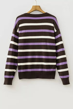 Stripe Embroidered Detail Drop Shoulder Sweater