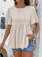 Pom-Pom Trimmed Short Sleeve Blouse