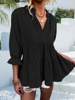 Notched Flounce Sleeve Blouse