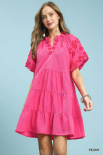 Umgee Embroidered Tiered Puff Sleeve Mini Dress