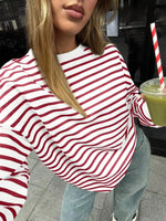 Striped Round Neck Oversized Casual Sweatshirt