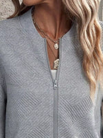 Full Size Zip Up Long Sleeve Textured Jacket Plus Size