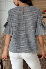 Gingham Bow Half Sleeve Blouse