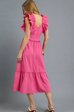 Umgee V-Neck Ruffled Cap Sleeve Midi Dress