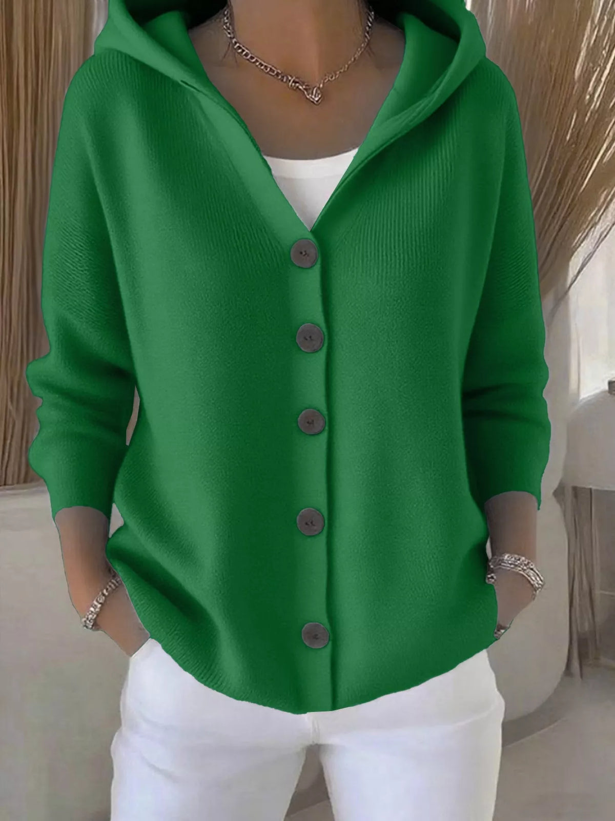 Full Size Hooded Button-Front Soft Knit Cardigan Plus Size