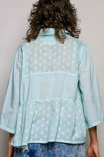 POL Tonal Dot Weave Textured Button Front Shirt