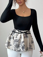 Floral Print Peplum Hem Long Sleeve Top