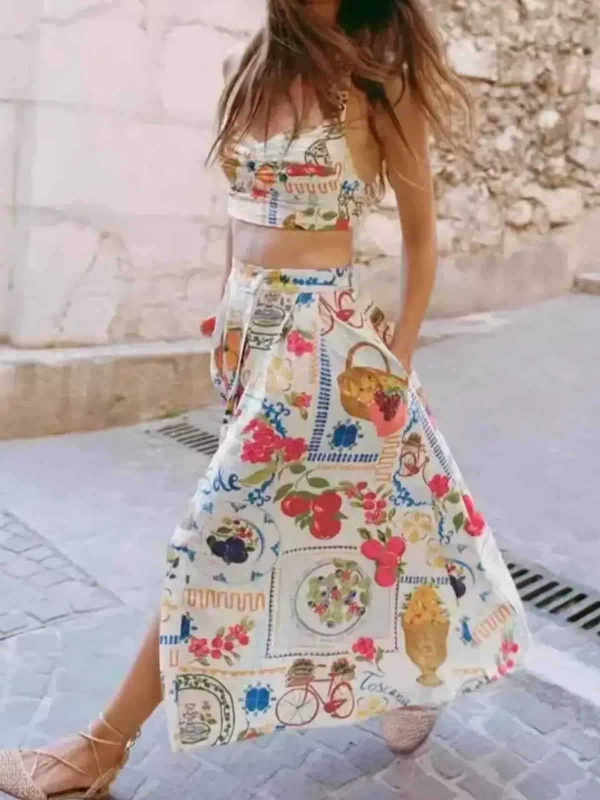 Printed Cami and Skirt Set