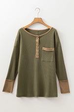 Button Front Contrast Trim Top