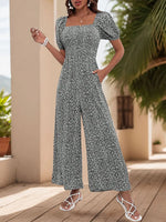 Printed Square Neck Puff Sleeve Jumpsuit