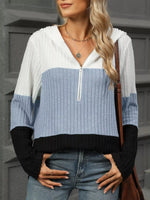 Color Block Half Zip Hooded Top