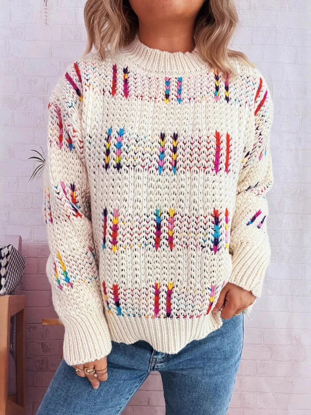 Colorful Round Neck Long Sleeve Sweater