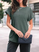 Casual Ribbed Knit Short Sleeve T-Shirt