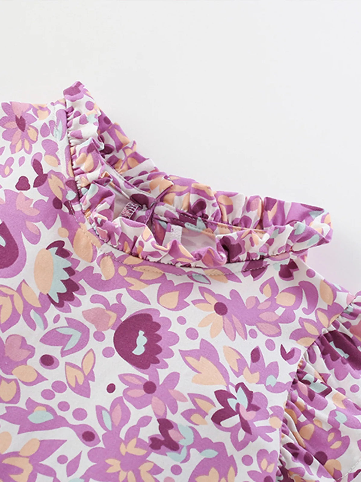 Children's Floral Print Ruffle Trim A-Line Dress