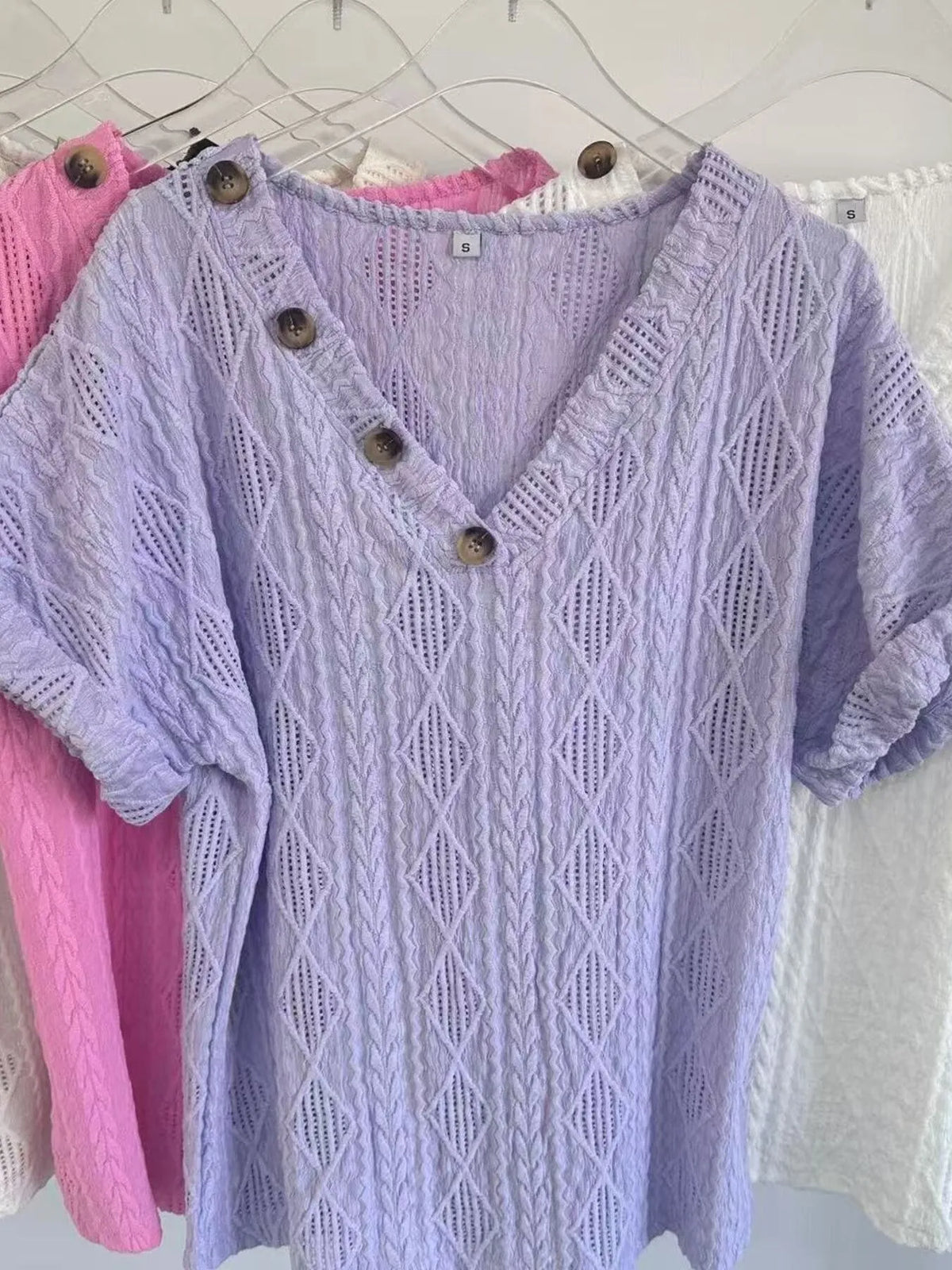 Textured V-Neck Short Sleeve Top