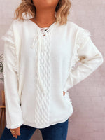 Raw Hem Lace Up Front Sweater