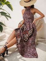Butterfly Leopard Grecian Neck Maxi Dress