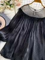 Rhinestone Mesh Panel Blouse