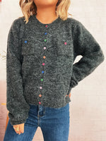 Button-Up Ribbed Hem Cardigan with Chest Pocket
