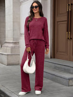 Ribbed Round Neck Top and Pants Set