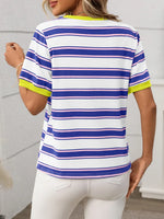 Contrast Striped Round Neck Short Sleeve T-Shirt